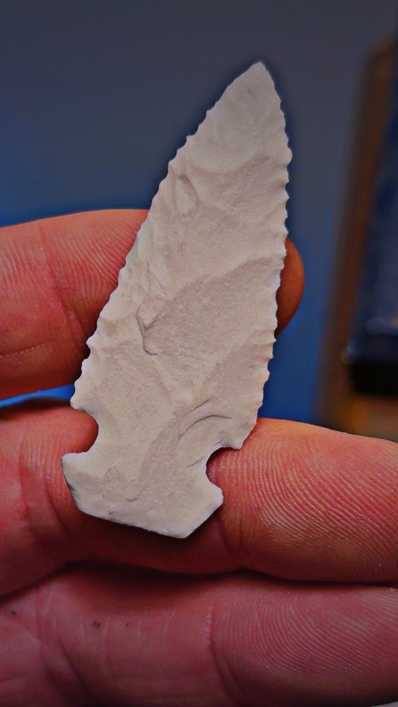 Flintknapped Broken Porcelain Tile Side Notched Arrowhead. Beautiful