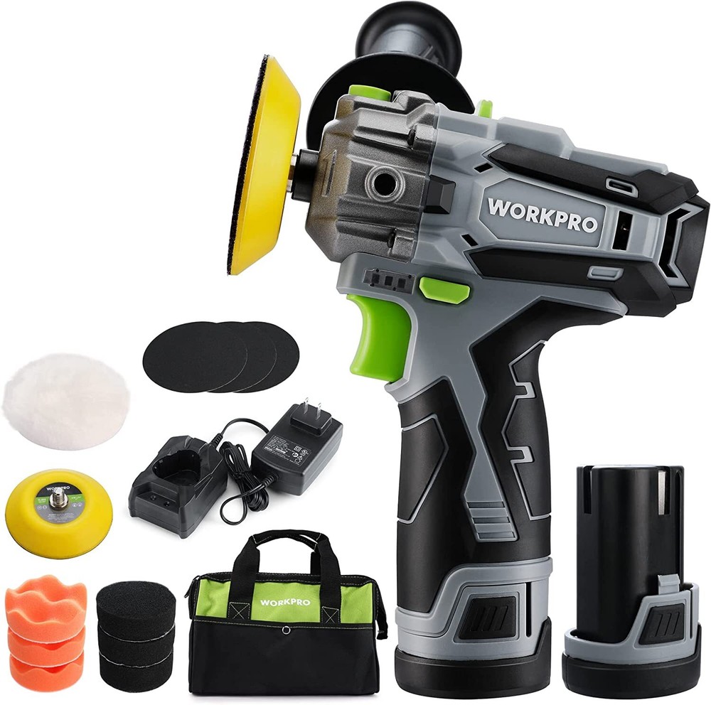 WORKPRO 12V Cordless Buffer & Sander Machine Kit 3" Mini Car Detailing Polisher