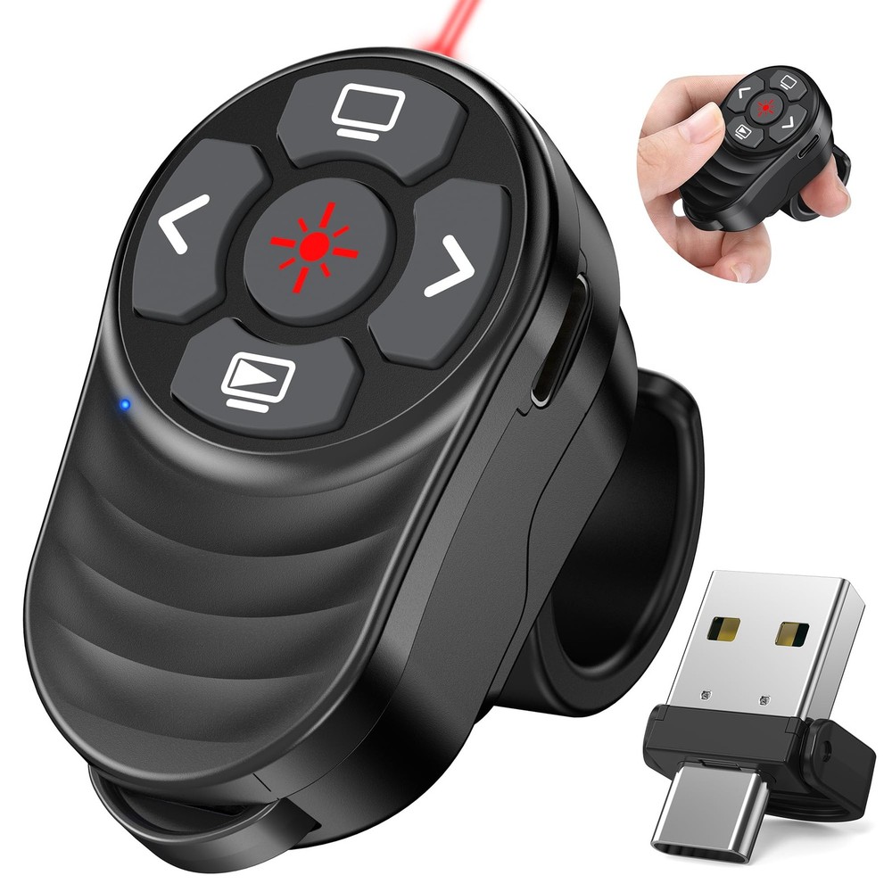 Wireless Presentation Clicker Rechargeable, Finger Ring Powerpoint Clicker wi...