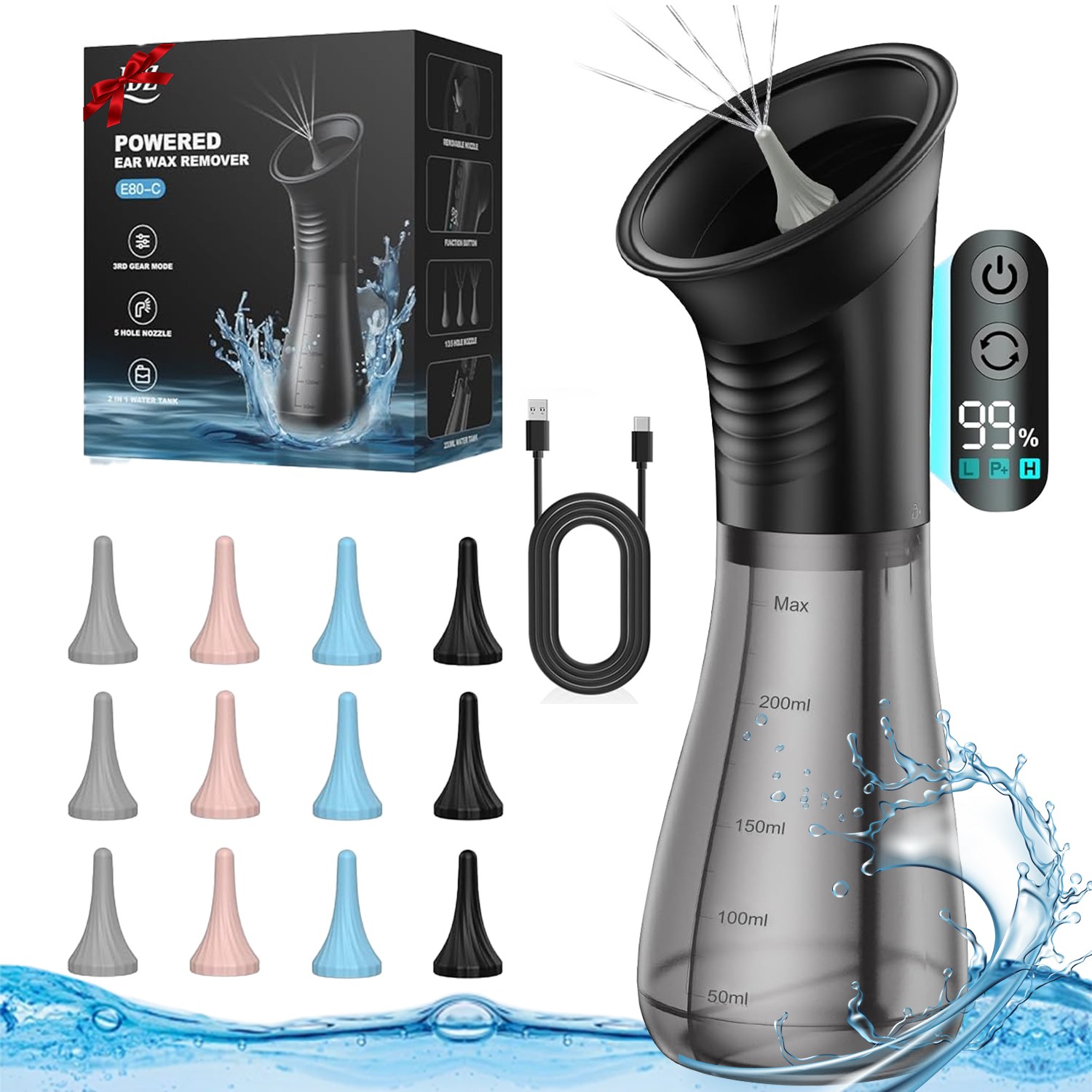 Ear Wax Removal with One-Piece Waste Tank, Powered Ear Wax Remover,12 Tips,New，l