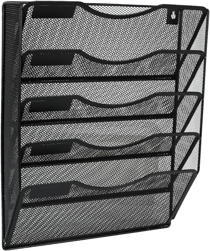 5-Tier Metal Wall File Organizer with Label Slots for Efficient Document Storage