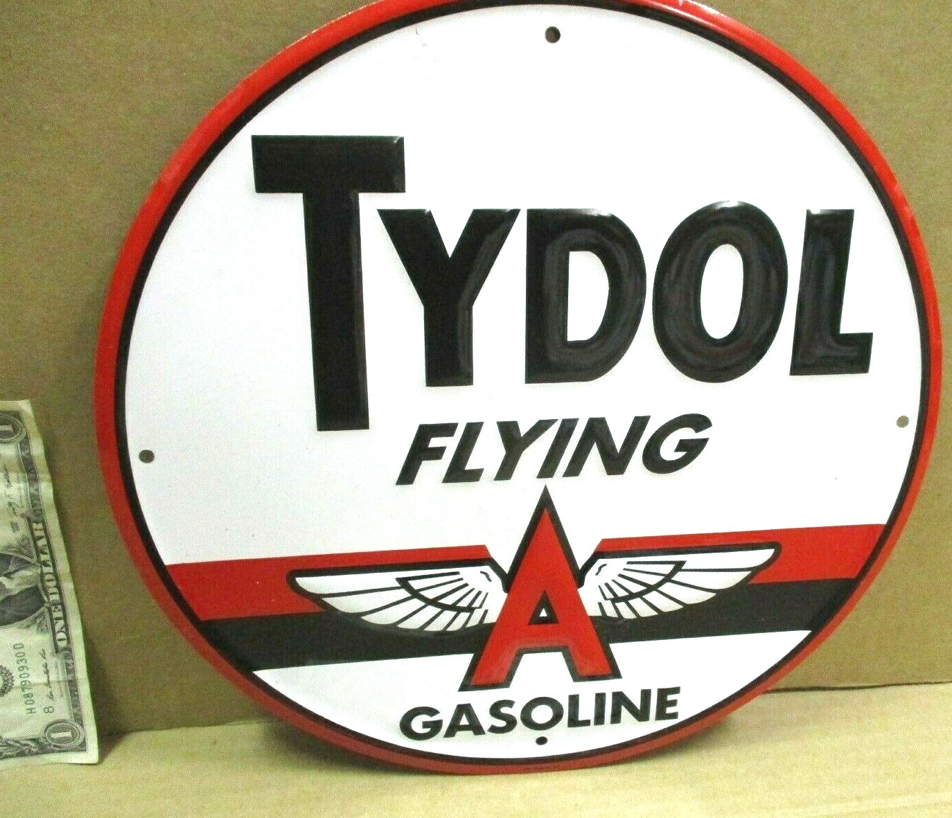 FLYING A - Tydol Gasoline - SHOWS OLD "A" LOGO Service Station - ROUND PUMP SIGN