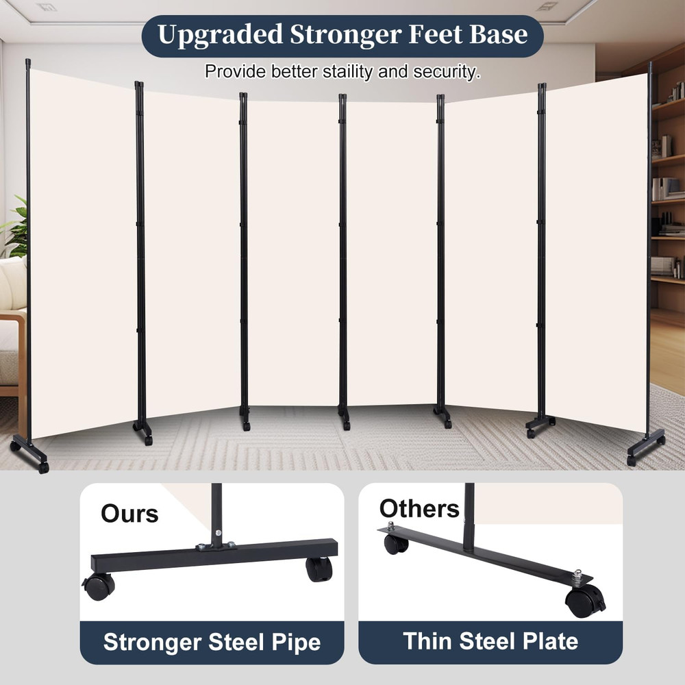 Folding Room Divider with Lockable Wheels - 132'' Privacy Screen Panel