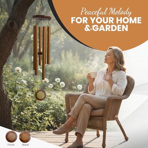 36" Personalized Memorial Wind Chimes with Custom Golden Image Insert Design