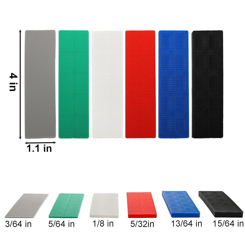 300 Pcs Plastic Flat Shims for Leveling, 6 Size Structural Tile Composite Shims