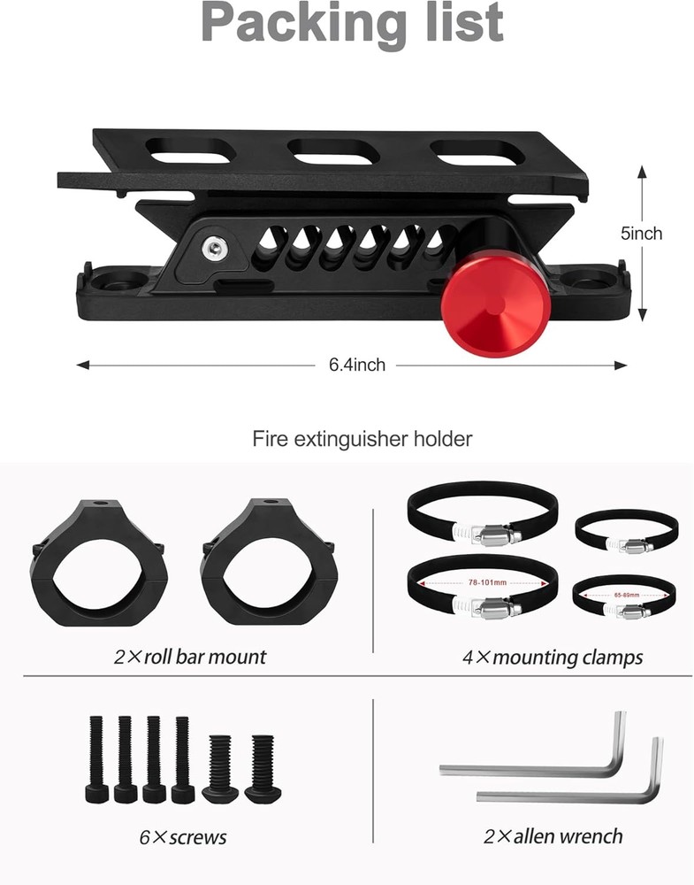 Quick Release UTV Fire Extinguisher Mount Kits, Adjustable Roll 1PC, Black