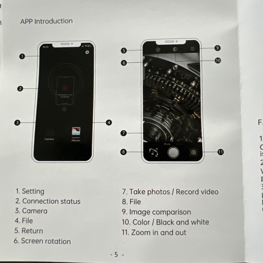 Inspection Camera 6 LED 1920p App- IOS/Android Endoscope Borescope Working EUC
