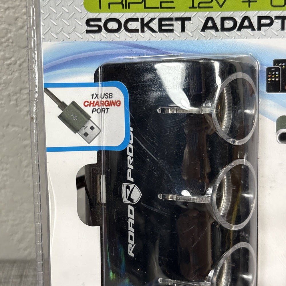 Road Proof Triple 12v Plus USB Socket Adapter
