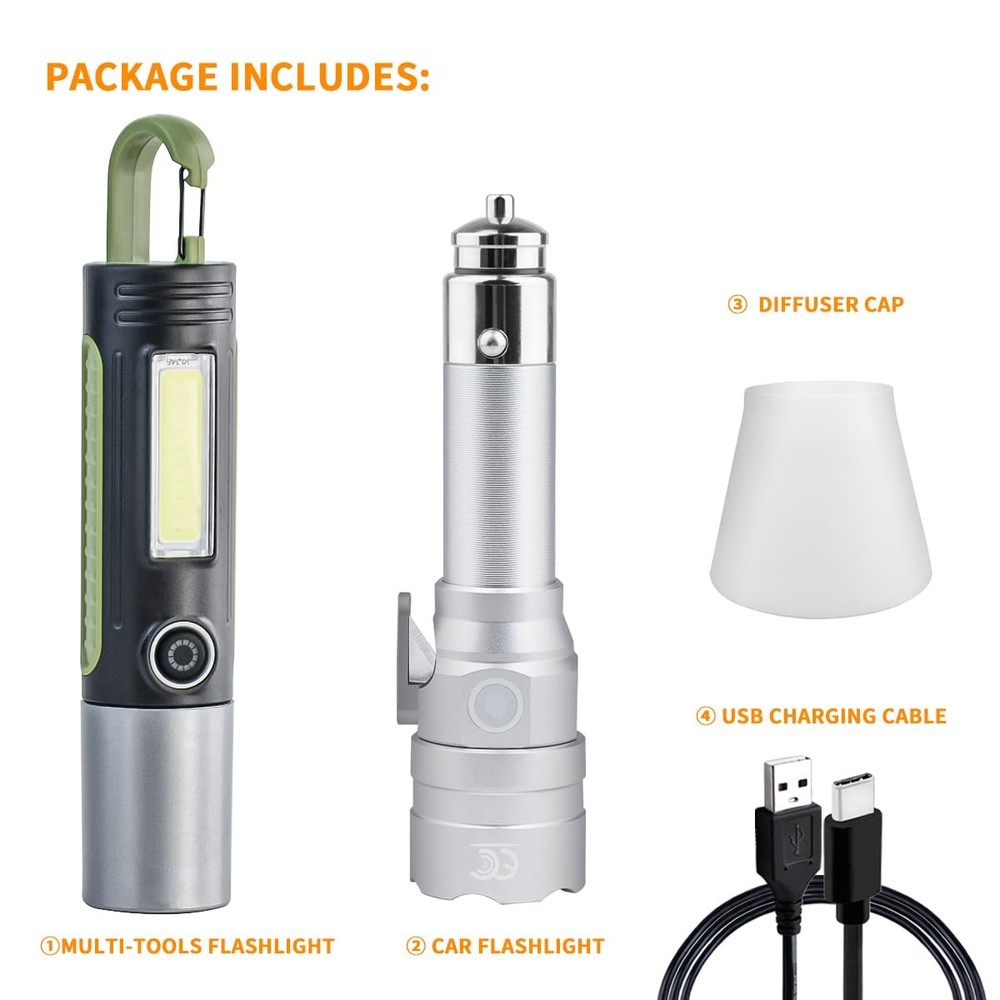 Small Flashlight Rechargeable with Diffuser 12 Volt Car Cigarette Lighter & U...