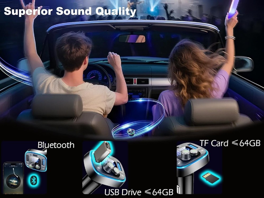 Experience Studio-Quality Sound: USB C Bluetooth FM Transmitter with Fast Charge