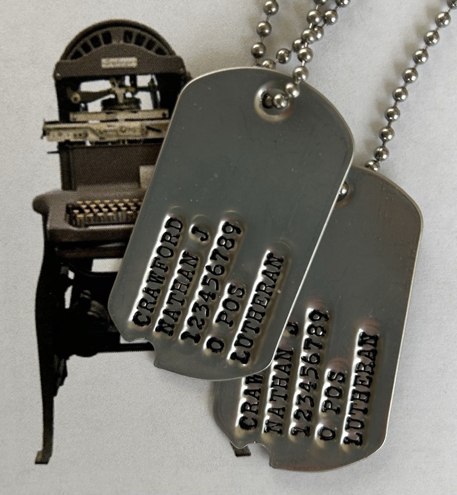 World War II Notched Dog Tags, with chains, Stainless Personalized