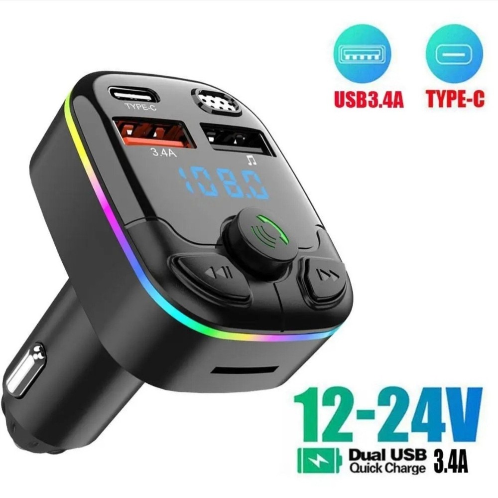 Bluetooth 5.0 Car Wireless FM Transmitter Adapter USB PD Charger AUX Hands Free