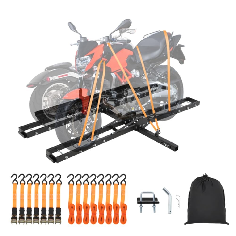 600 LBS Dual Motorcycle Steel Hitch Mount Hauler Dirt Bike Hitch Carrier w/Ramp