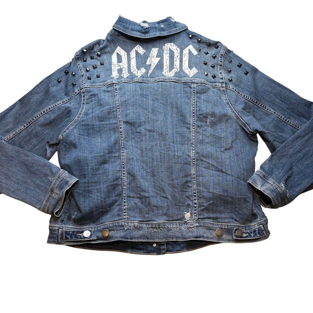 AC/DC Distressed Studded Denim Jacket Sz 2X
