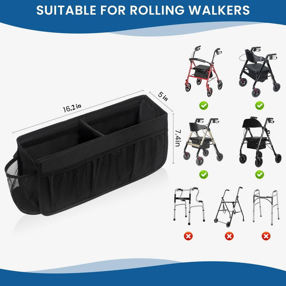 Foldable Rollator Basket Large Walker Accessories Bag Rollator Walker Basket