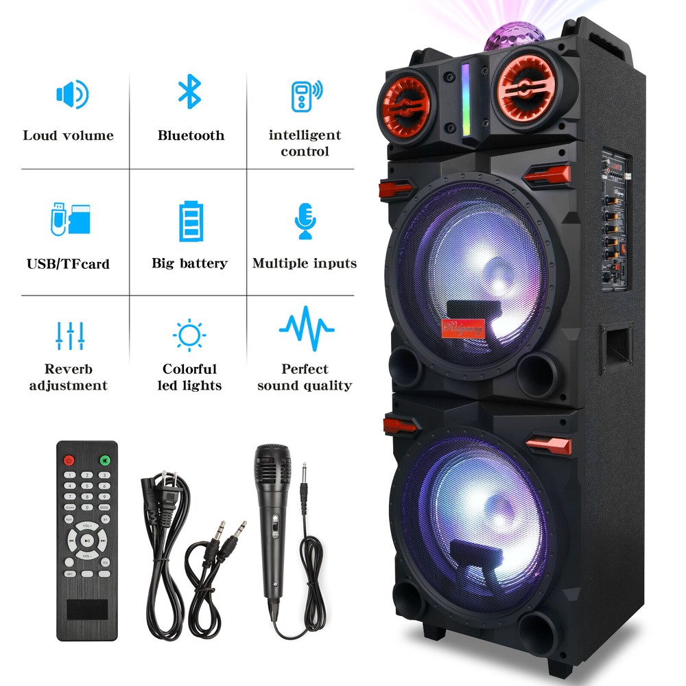 Dual 10" Portable Disco LED Bluetooth Speaker, Remote, & Powerful Sound System