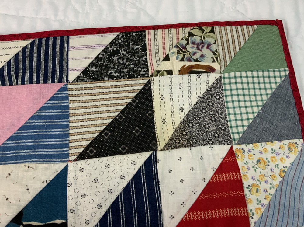 Vintage Patchwork Quilt Table Topper, Triangles, 1930’s, Calico Prints, Multi