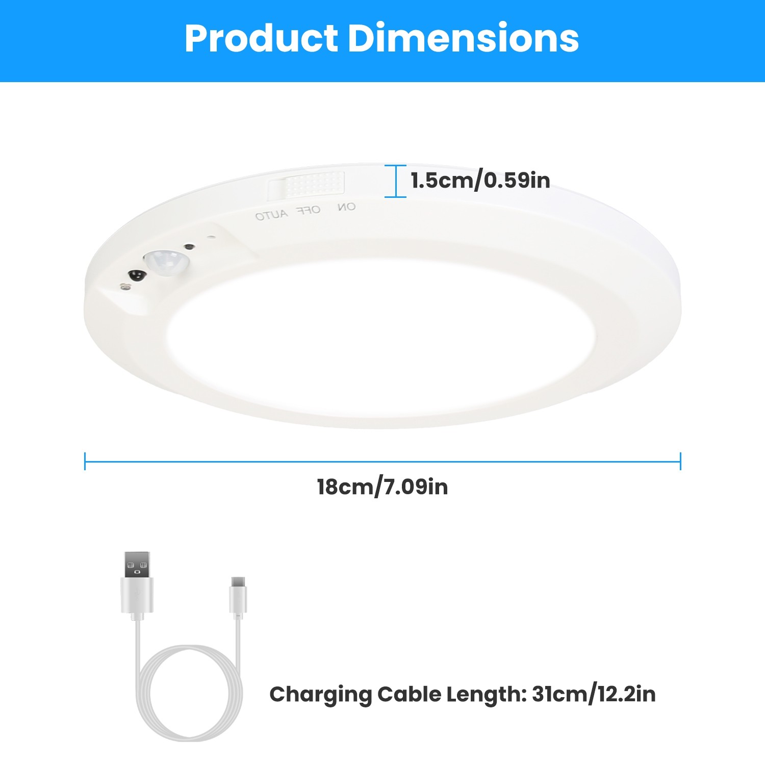 Rechargeable Motion Sensor Ceiling Light Magnetic Install No Wiring Closet Light