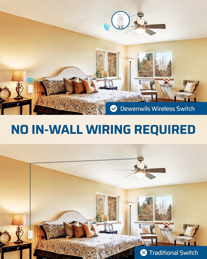 Wireless Light Switch, No Wiring, Programmed and Expandable, 100 Ft