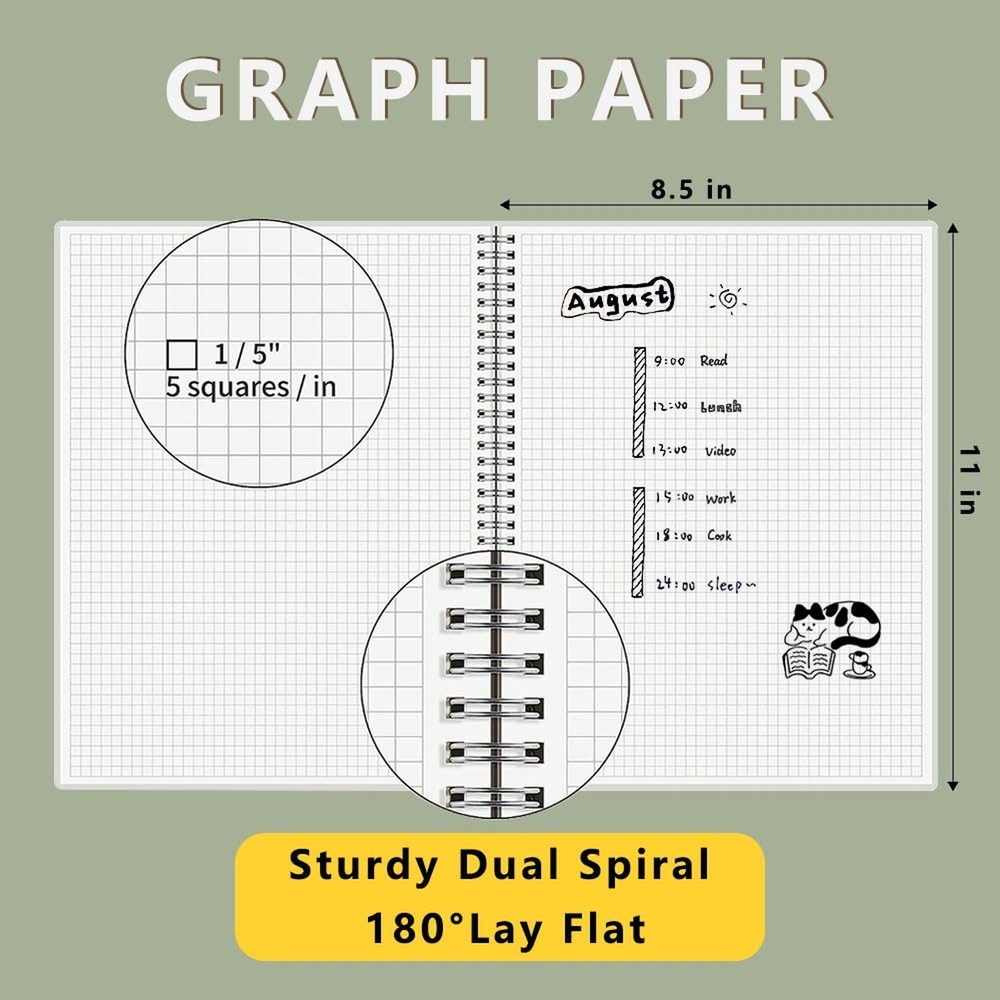 120 GSM Thick Paper Graph Spiral Notebooks 8.5" × 11" with Removable Elasti