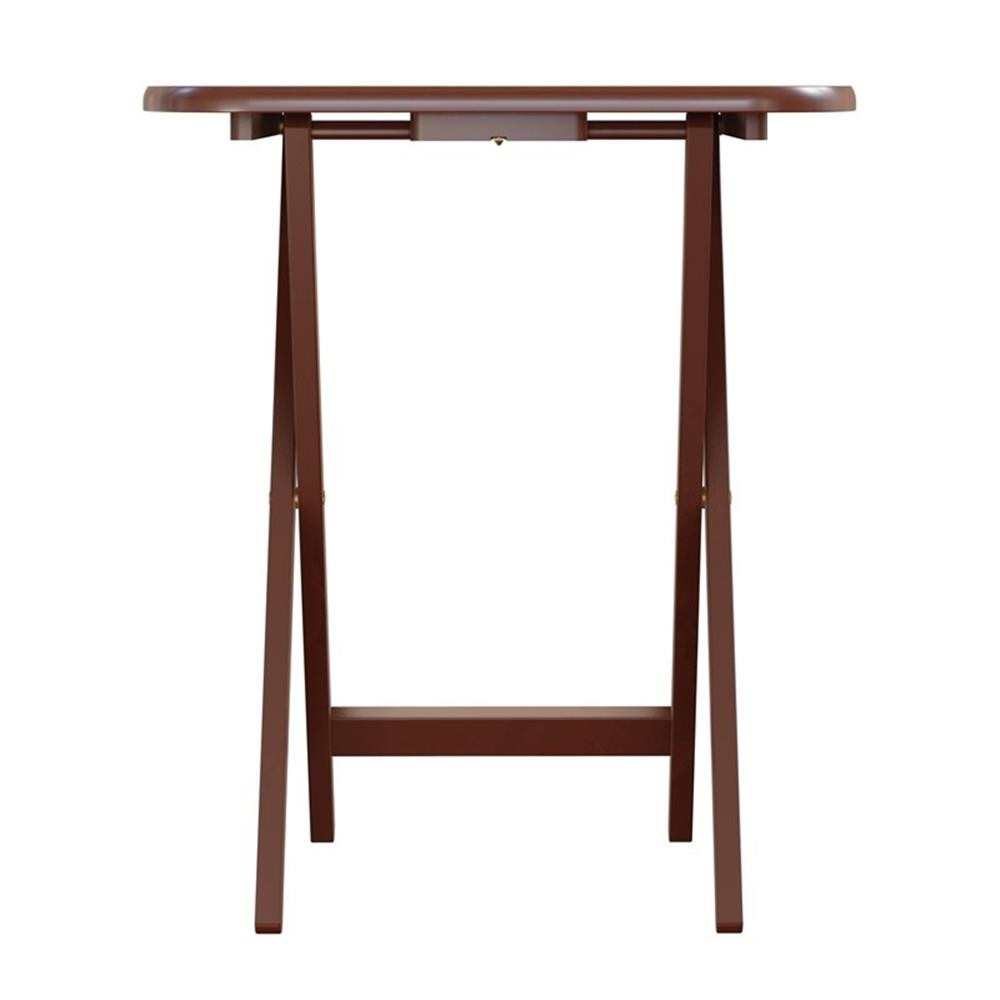 Pemberly Row 5-Piece Transitional Solid Wood Snack Table Set in Walnut