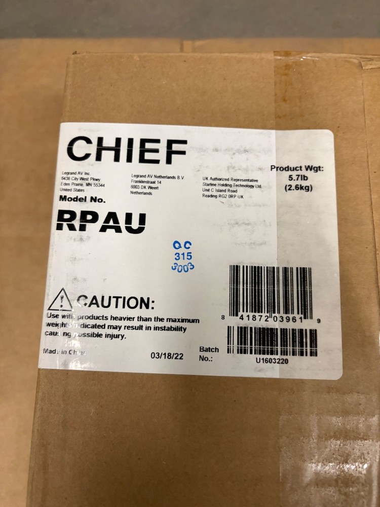 Chief RPAU Ceiling Mount Projectors Universal Fit Adjustable Black