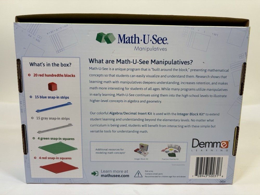 Math U See Manipulatives Block Set & Algebra/Decimal Inserts & Fraction Overlays