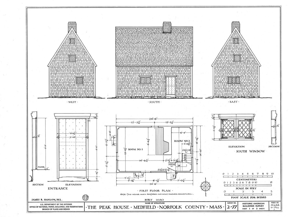 Traditional colonial shingled cottage, timber frame, printed architectural plans