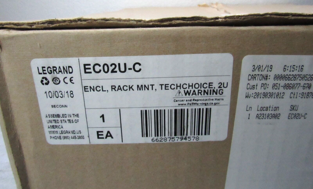 Legrand Techchoice EC02U-C 2 Rack Unit Splice Tray [CTSL]