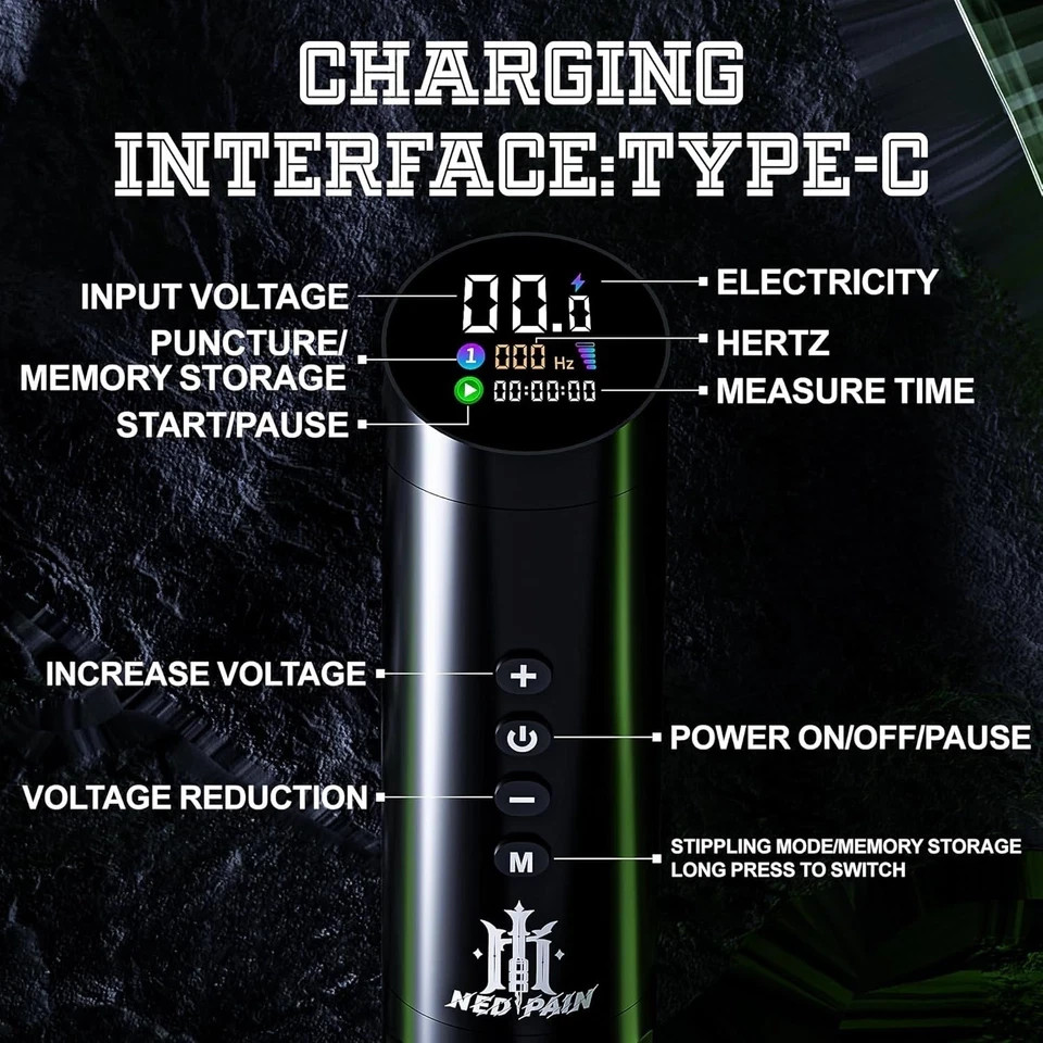 Wireless Tattoo Kit Complete for Beginners Pen Machine with Power Supply Needles