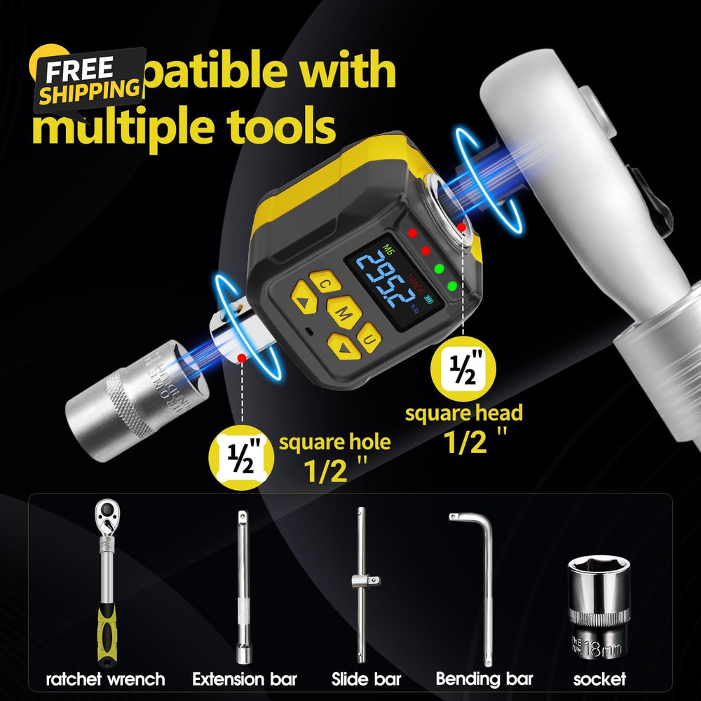 1/2" Digital Torque Adapter 15-295 Ft-Lb, ±2% Accuracy Electronic Torque Wrench