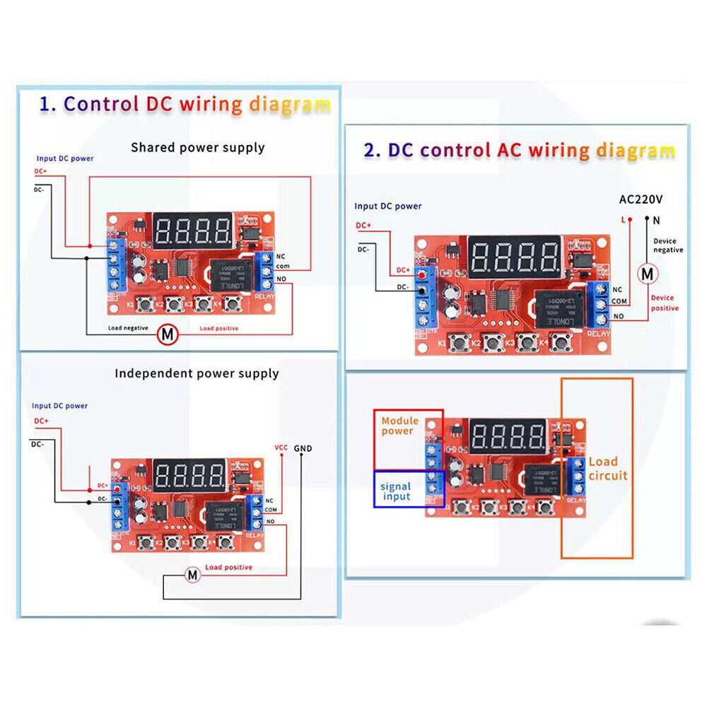 2pcs DC 12V 10A Adjustable Time Delay Relay Module LED Digital Timer Switch