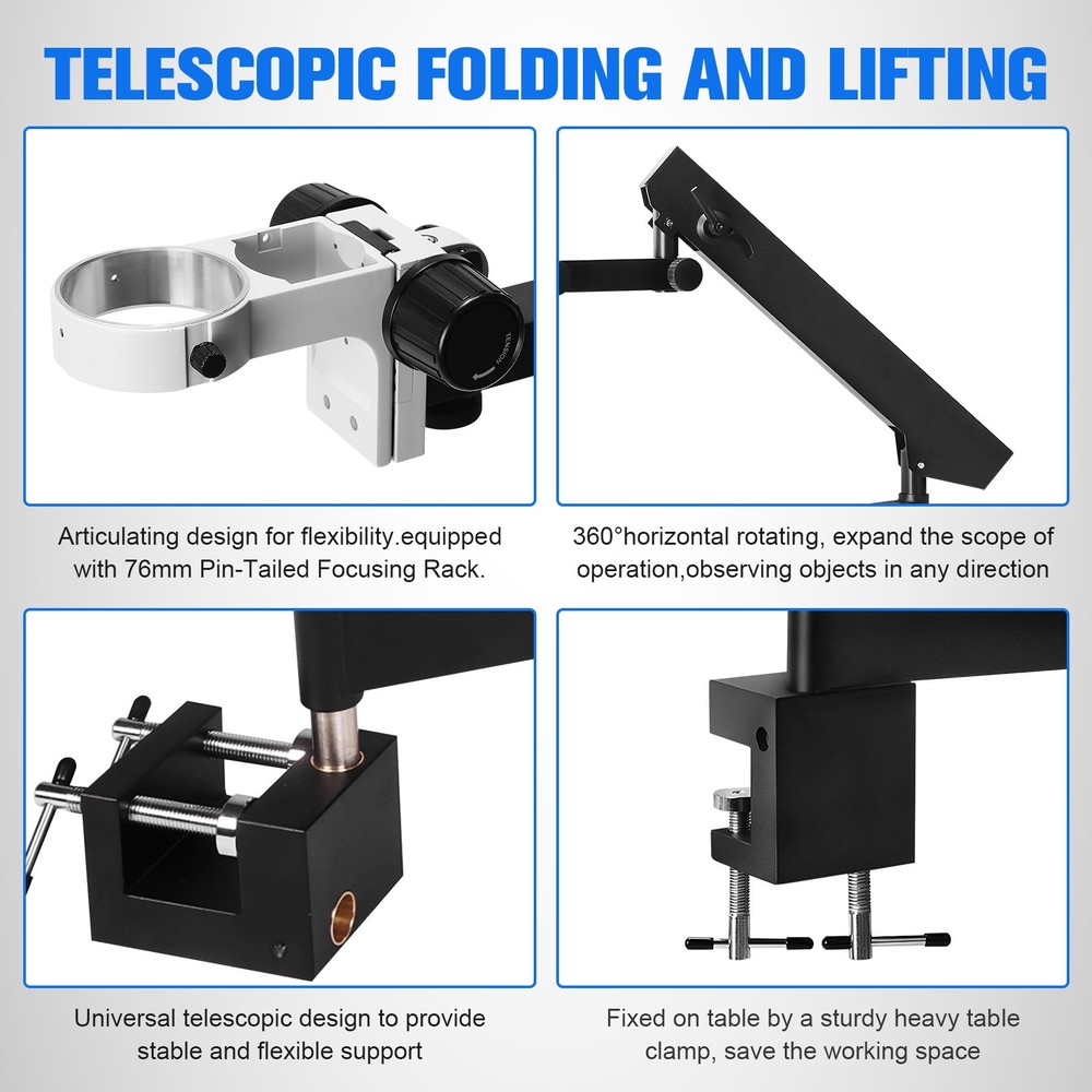 Foldable Bracket with Table Clip Swing Arm Stand for Binocular Stereo Microscope