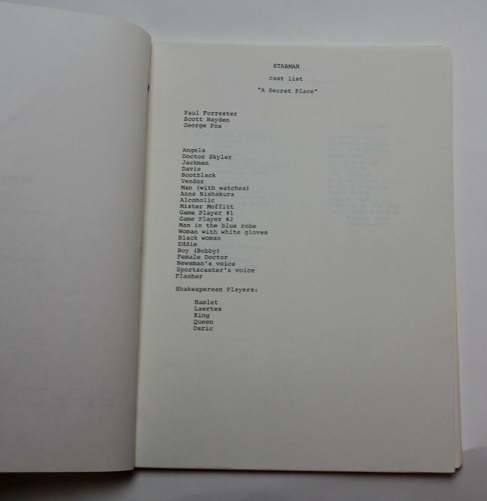 STARMAN / Randall Wallace, 1986 alien Sci Fi TV Script "Secrets" Robert Hays