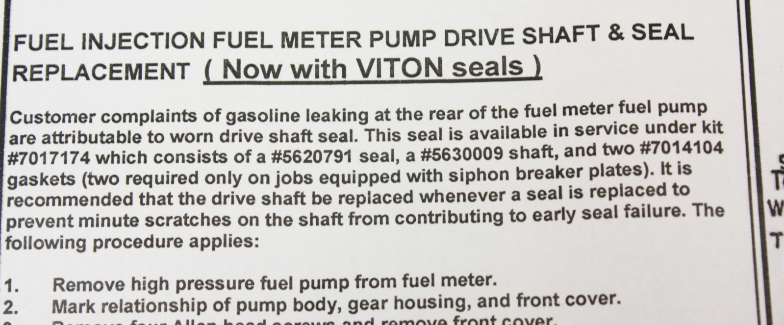1957-1965 Chevy Corvette Fuel Injection Pump Shaft_ Pin_Viton Seal_Install Kits