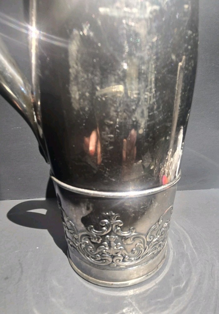 Wilcox International Silver Company silverplate engraved decanter with handle