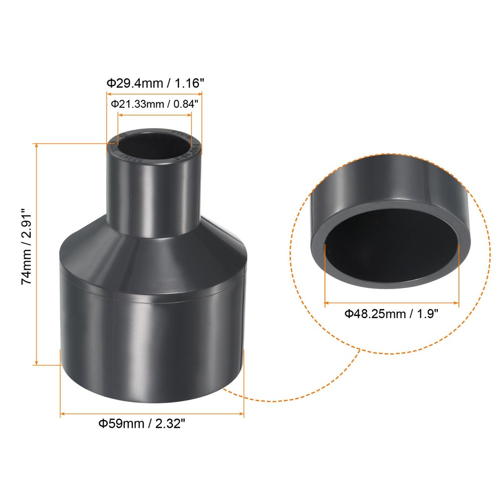 UPVC Fitting Pipe Reducer 1-1/2" x 1/2" 2pcs Straight Coupling