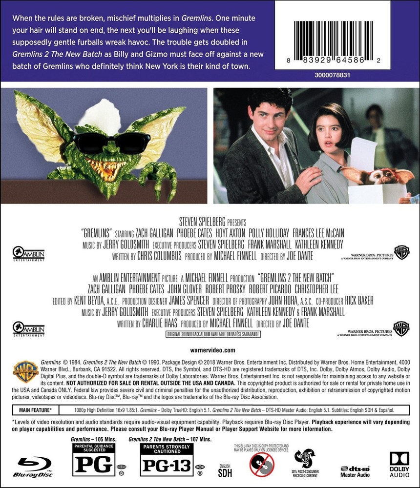 Gremlins / Gremlins 2 Blu-ray NEW
