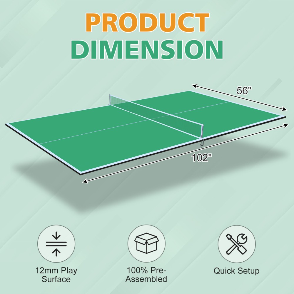 Foldable Ping Pong Table Top for Indoor Games 8.5ft Green Conversion Surface