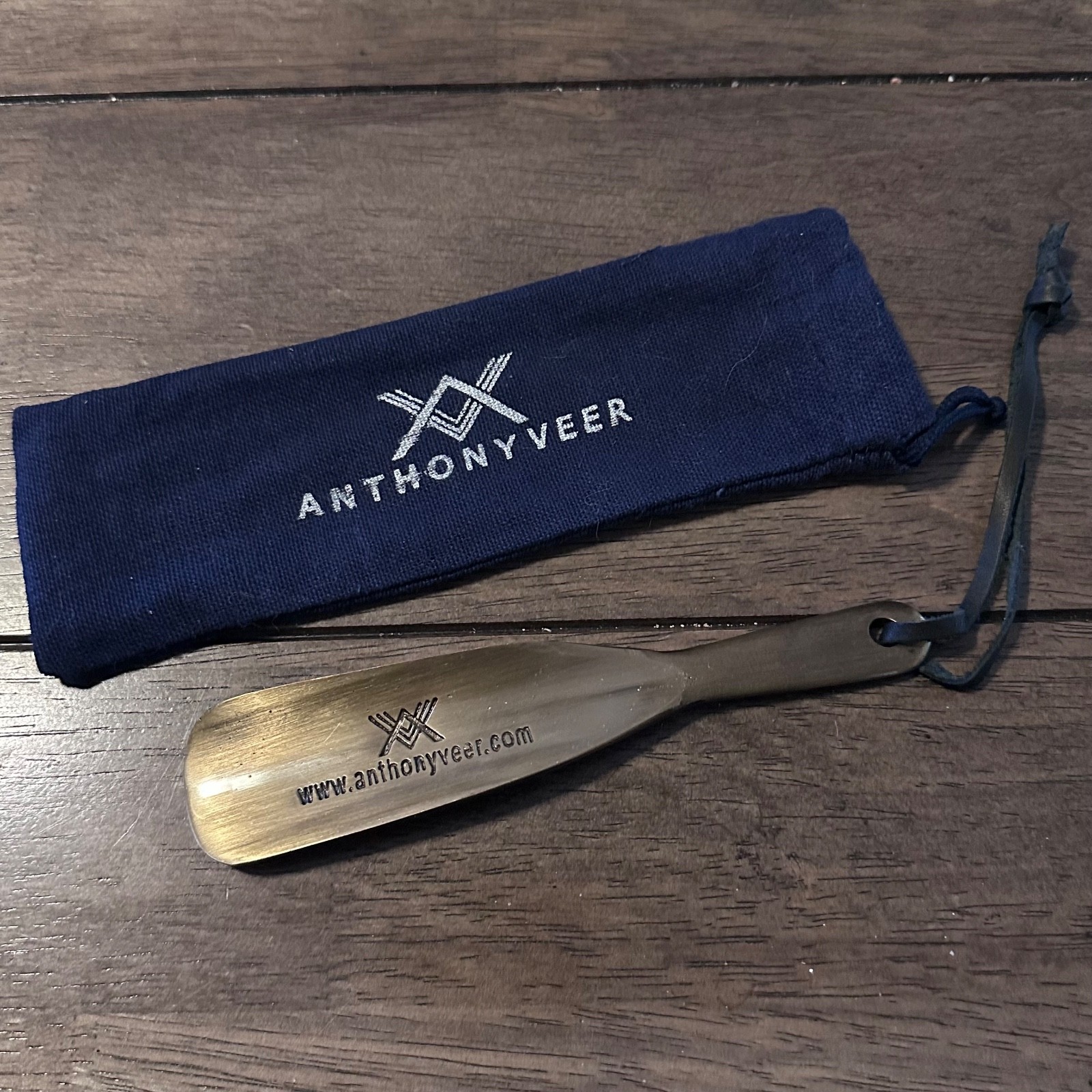 NEW IN BAG Anthony Veer Gold Tone Brass Metal Shoe Horn 6.5"