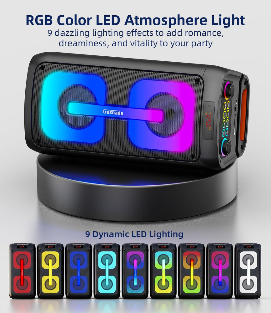 Karaoke Machine ，Portable Bluetooth Speaker, PA System with 2 Wireless Microphon