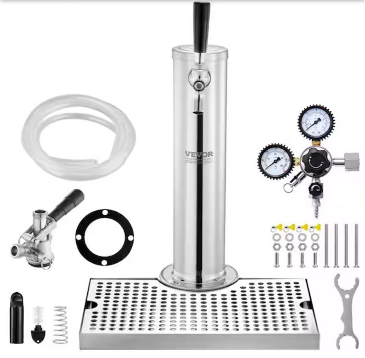 VEVOR Kegerator Tower Kit Single Tap Beer Conversion Kit with Beer Drip Tray