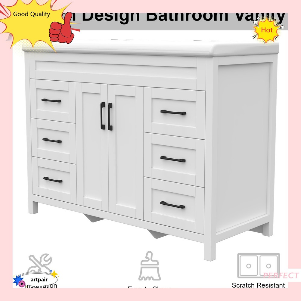 47" Bathroom Vanity Set & Double Ceramic Sinks Artificial Marble Countertop , US