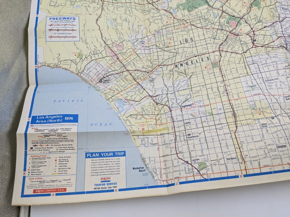 1973 Exxon Los Angeles Area Map Booklet Pullout with Special Freeway Coverage