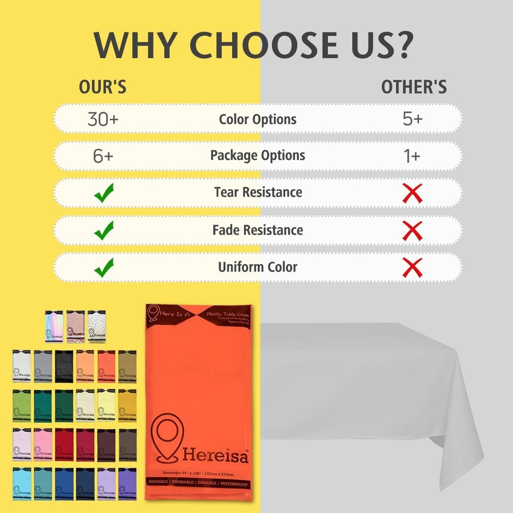 Plastic Orange Tablecloths 3 Pack Disposable Table Covers 54 x 108 Inches Pit...