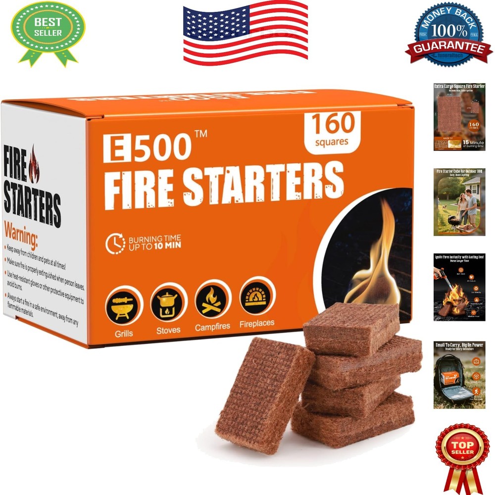 Extra-Large Smokeless Fire Starter Squares - Quick Ignition for BBQ & Camping