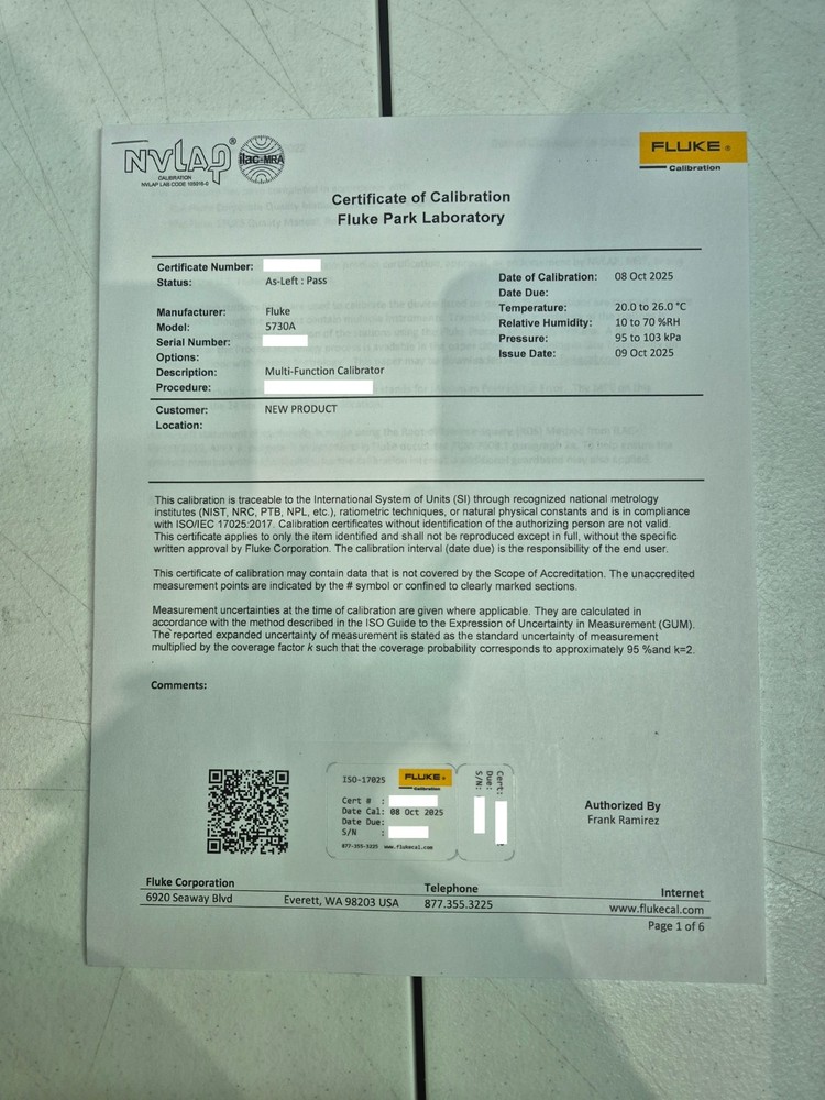 Used Fluke 5730A High Performance Multifunction Calibrator