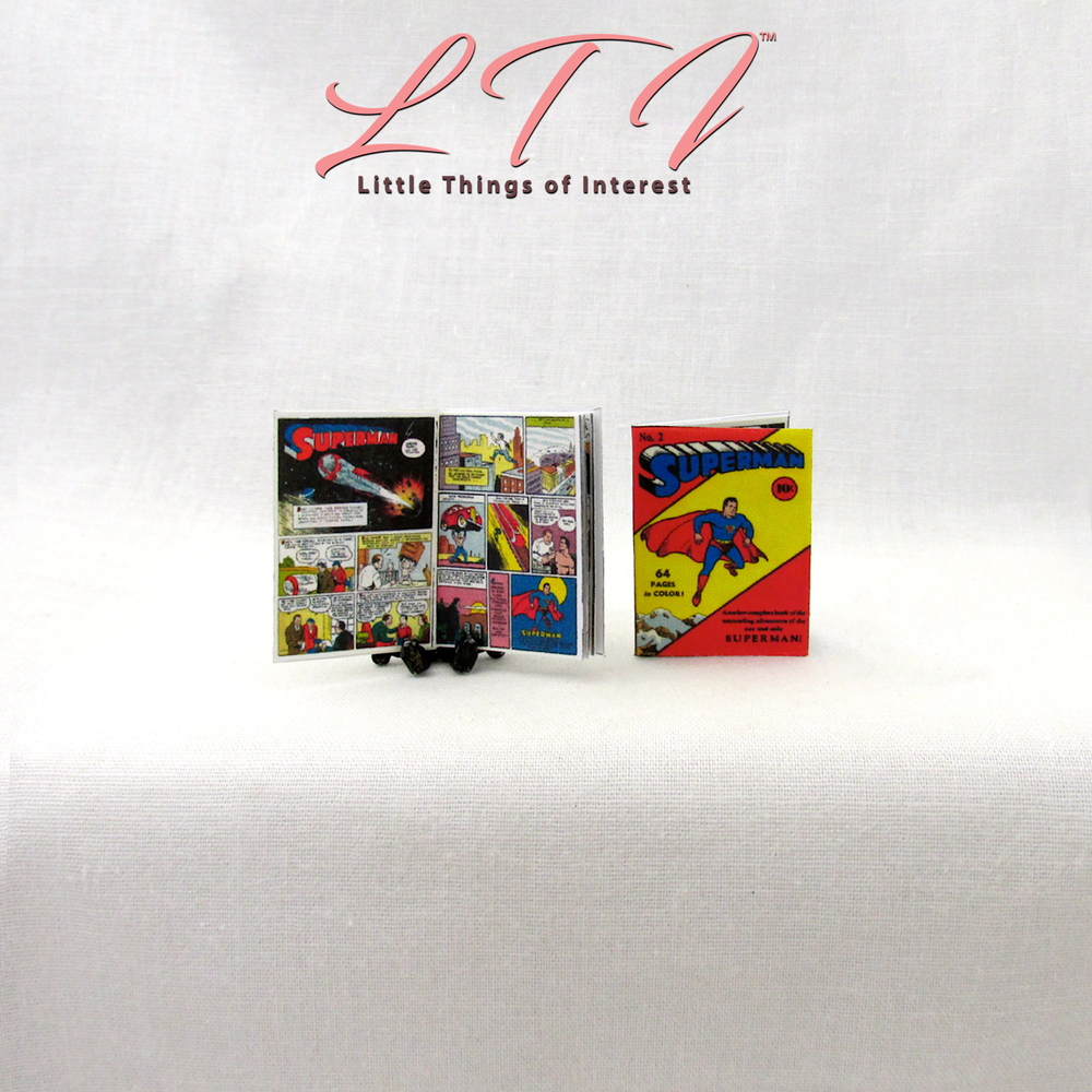 1:6 Scale SUPERMAN COMIC Set Miniature Readable Illustrated Comics 2 Pc