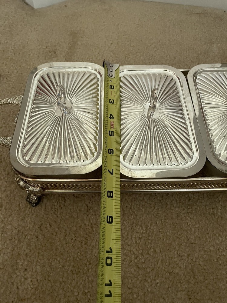 Vintage Silver Plated Covered Triple Baker w/Glass Liners