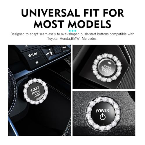 Car Push Start Button Cover, Shiny Key Ignition Switch Knob Ring, Crystal